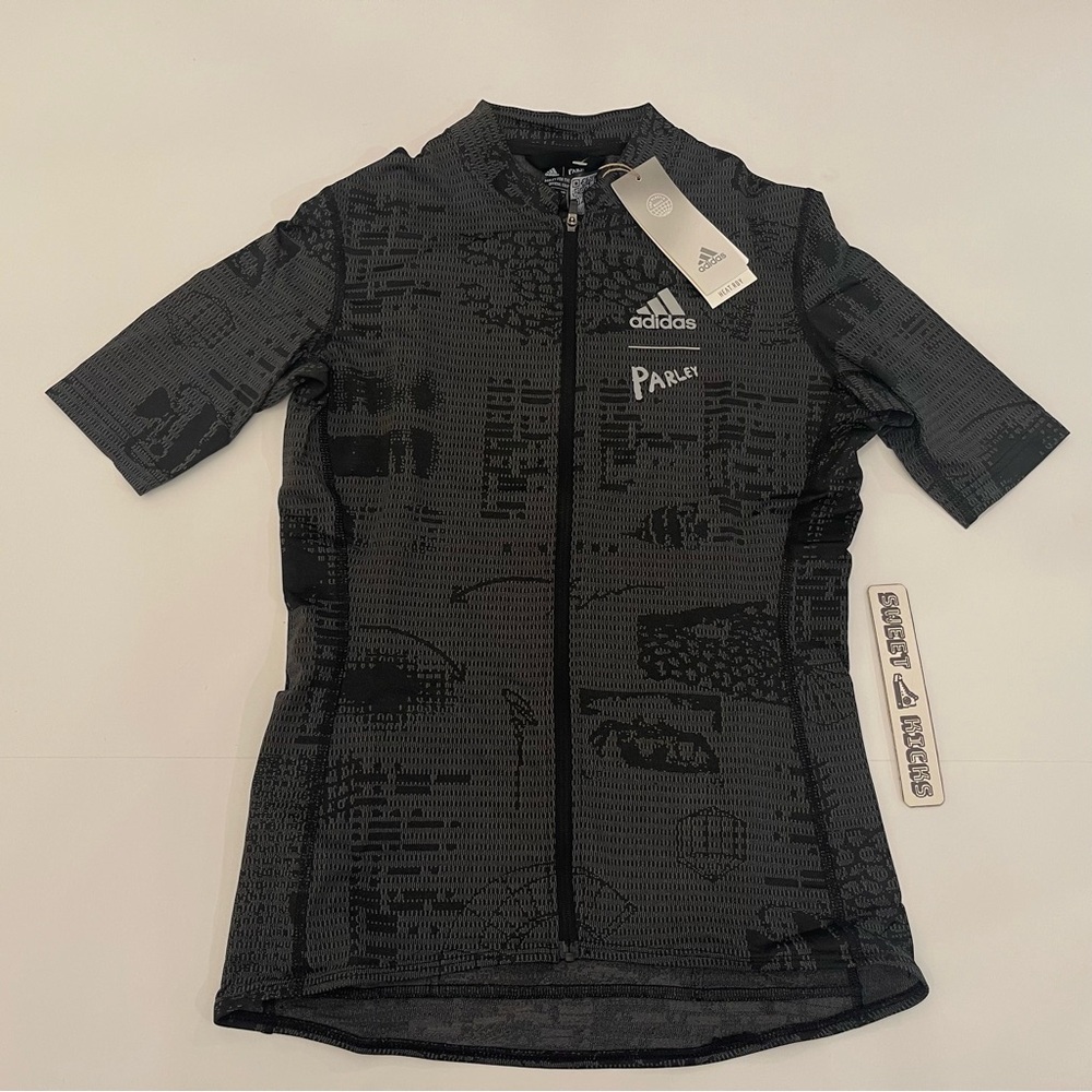 Adidas HF9020 Women Black Parley Full Zip Short Sleeve Cycling Shirt